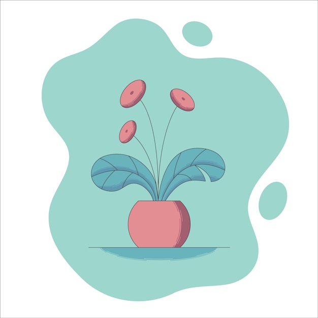 Blooming house plant in flower pot illustration in flat style.