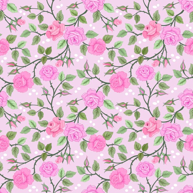咲くピンクのバラの花のシームレスパターン