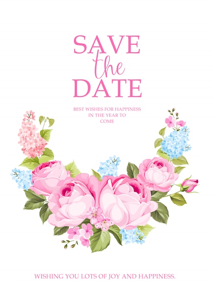 Vector blooming rose branch for save the date card.