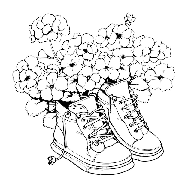 Premium Vector | Blooming in shoe coloring page