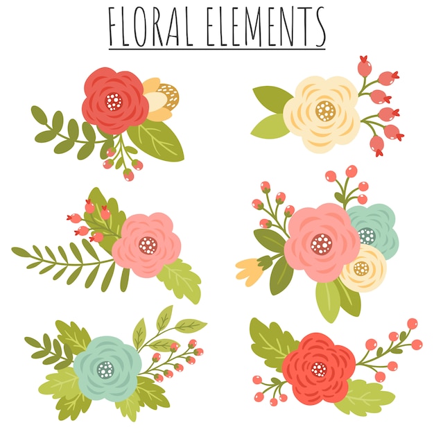 Vector blooming spring cute flowers