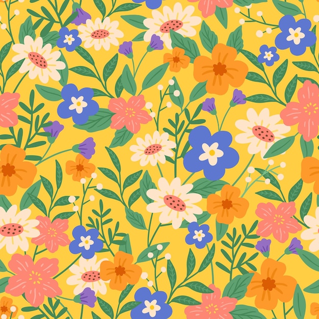 Blooming wild flower in seamless pattern