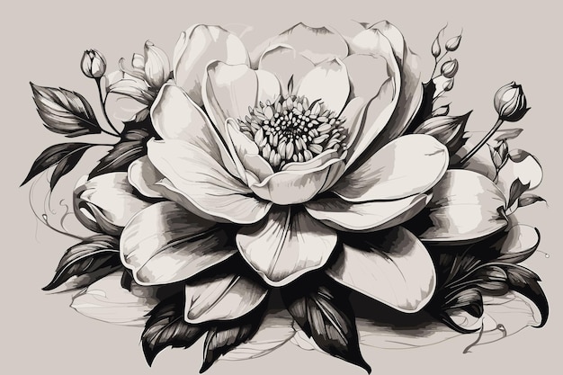 Vector blooms in ink ballet flower