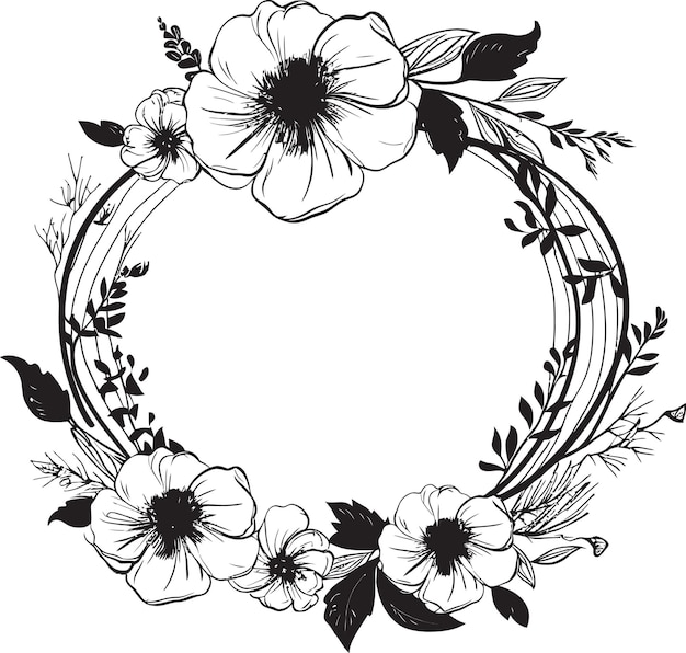 Blossom Encased Border Black Vector Icon Flower Embracing Edge Decorative Frame