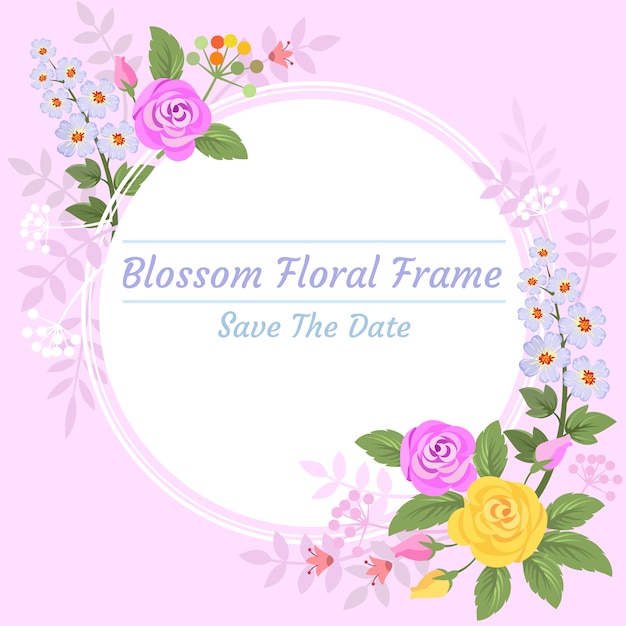 Blossom flowers in cilcle frames invitation card.