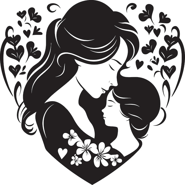 Blossom Harmony Heartfelt Maternal Icon Floral Serenity Mother and Child Emblem