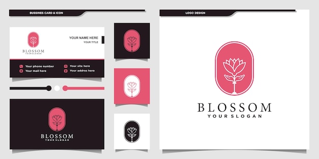 Blossom logo with unique flower negative space color and business card design premium vector