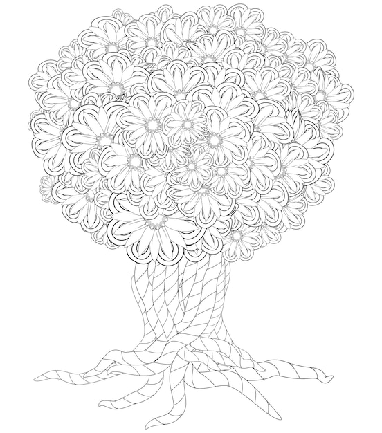 Blossom Tree Coloring Book For Adult Doodles For Meditation