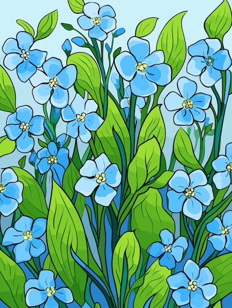 Blossoming Blue Forgetmenot flowers vector illustration