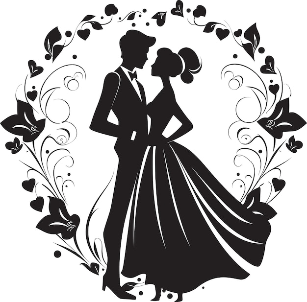 Vector blossoming bond black logo detail romantic floral unity vector emblem