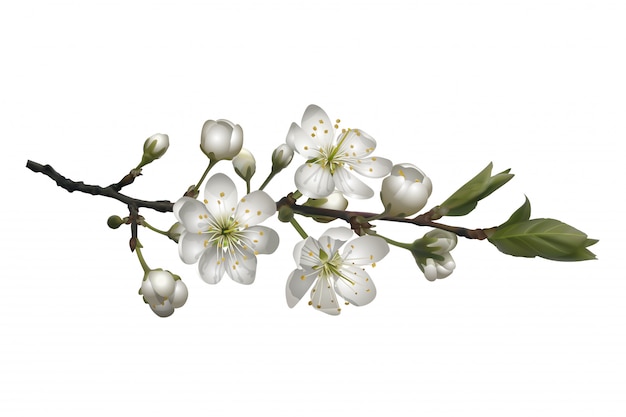 Vector blossoming cherry branch with white flowers.