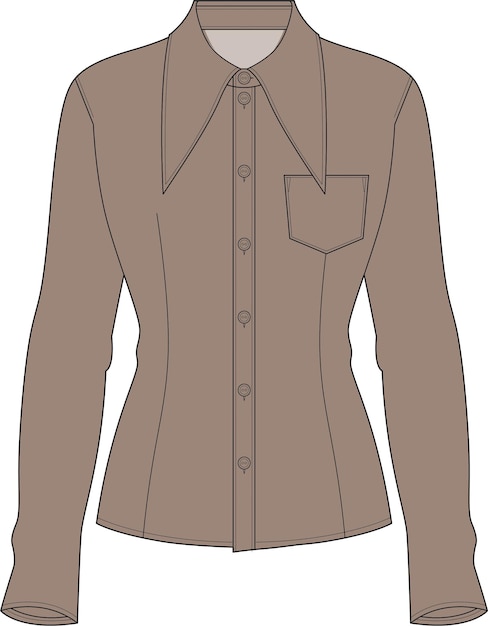 Vector blouse met verzamelde technische mode platte schets vector illustratie sjabloon