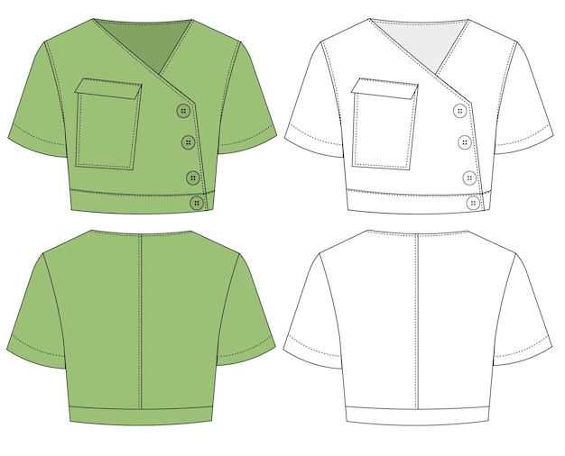 Vector blouse shirt technical drawing flat sketch