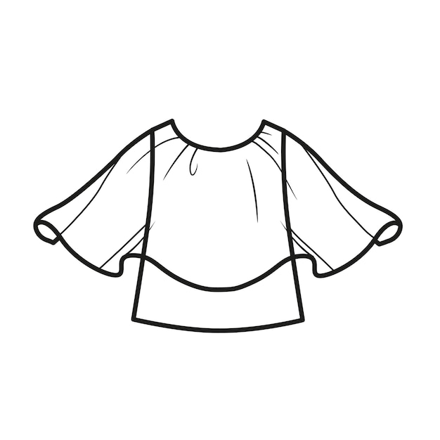 Blouse with translucent cape outline for coloring on a white background