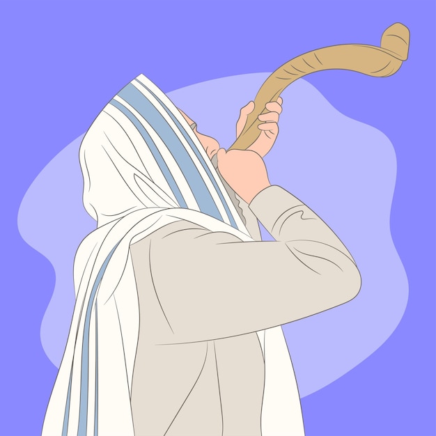 Vettore suonare il corno degli arieti shofar nel giorno della celebrazione di rosh hashanah e yom kippur