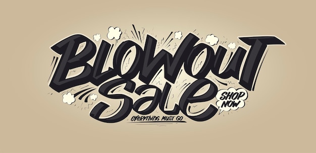 Blowout verkoop vector flyer ontwerpsjabloon met hand getrokken letters