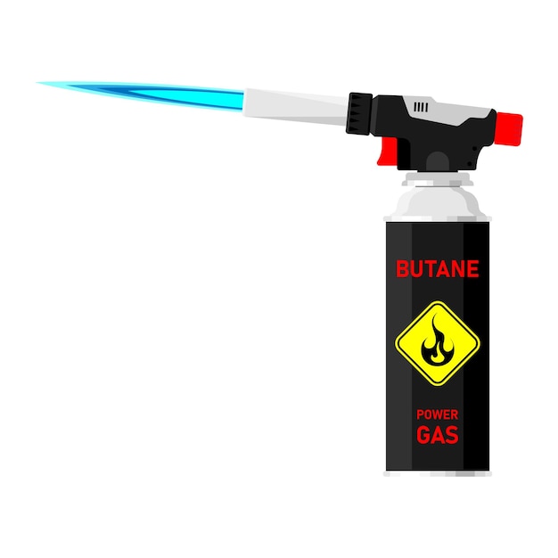 Vector blowtorch with blue flame for construction. flat