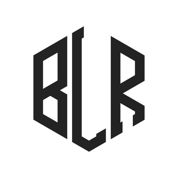BLR 로고 디자인 초기 글자 BLR 모노그램 로고는 육각형 모양을 사용합니다.
