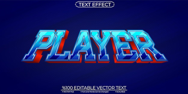 Редактируемый и масштабируемый векторный текстовый эффект Blu и Red Player