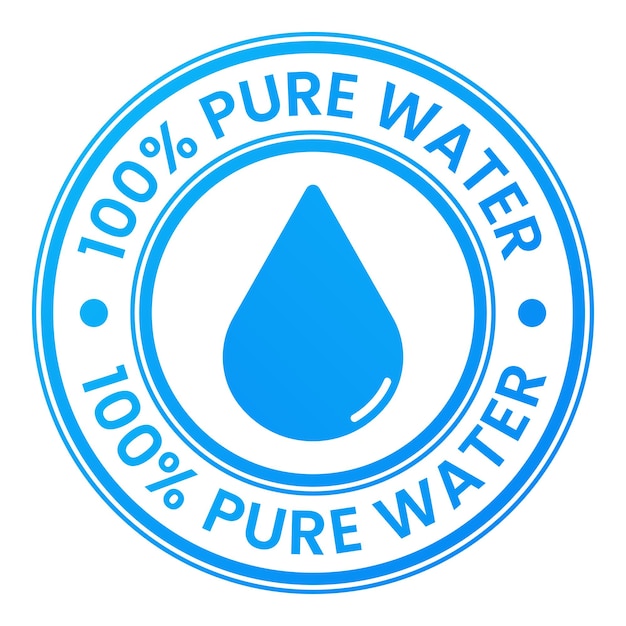 Наклейка марки Blue 100 Pure Water с векторной иллюстрацией значка капли