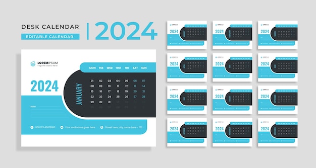 Blue 2024 New Year calendar template