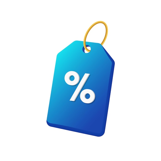 Vector blue 3d tag with discount percentage