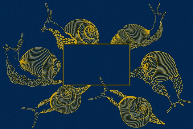 Vector blue abstract background with gold colored snails