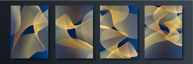 Blue abstract background with gold lines