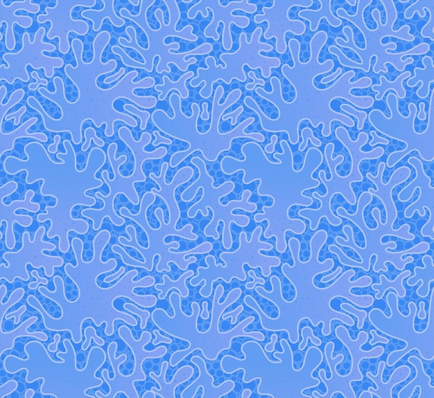 파란색 추상 산호 원활한 패턴 Blob 및 거품 벡터 그림 배경