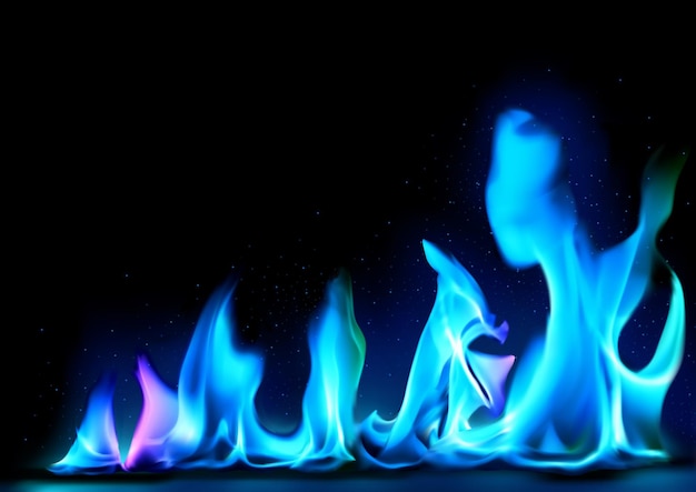 火花のある青い抽象的な炎