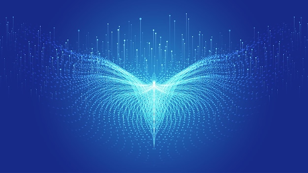 Vector blue abstract particle wings with ray technology vector background