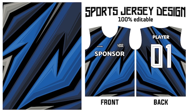 Design in jersey con motivo astratto blu per uniforme sportiva
