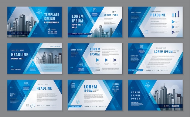 Vector blue abstract presentation template set