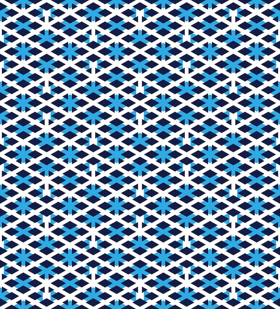 Blue abstract seamless pattern with interweave lines. Vector overlay wallpaper with geometric figures. Endless decorative background. Ornate backdrop with rhombs.