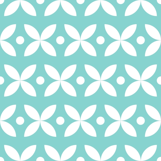 Blue abstract seamless pattern with white geometric shapes.