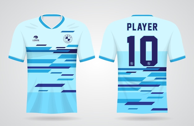 チームのユニフォームとサッカーのtシャツのデザインの青い抽象的なスポーツジャージテンプレート