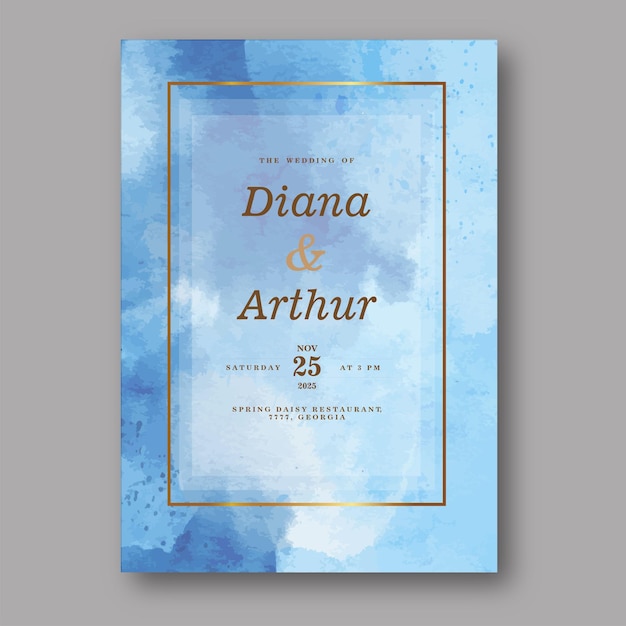 Vector blue abstract watercolor wedding invitation