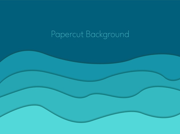 Blue abstract waves papercut background