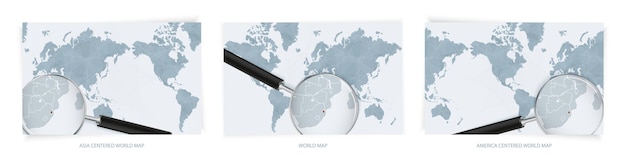 スワジランドの地図上の拡大鏡と青い抽象的な世界地図