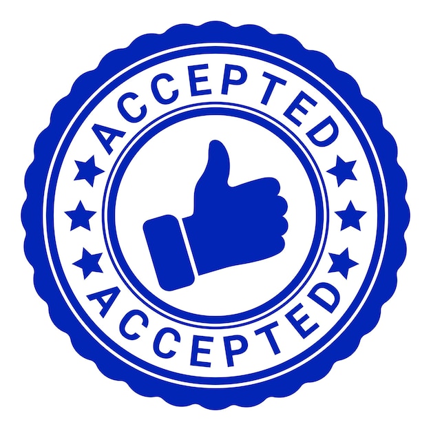 Vector blue accepted stamp sticker with stars and thumbs up icon vector illustration