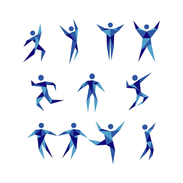 Vector blue active people figure logo sign symbol icon set