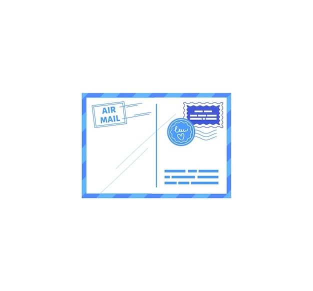 Blue air mail envelope with stamps vector illustration mail correspondence concept postage design