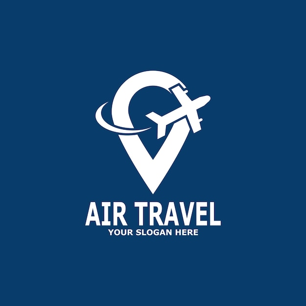青い航空旅行代理店の旅行ロゴのテンプレート