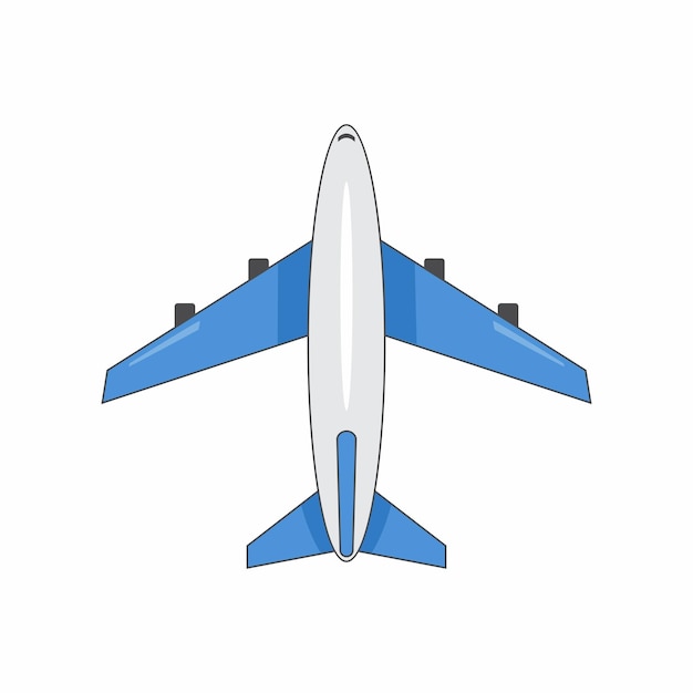 Vector blue airplane illustration top view isolated