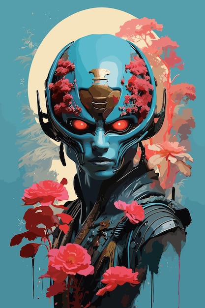 Vector blue alien cyborg