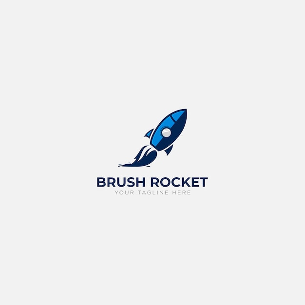 파란색과 브러시 로켓 아트 로고 디자인 현대 로고