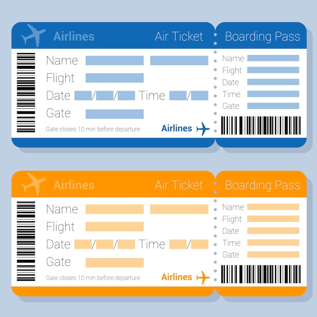 青とオレンジの航空券と搭乗券