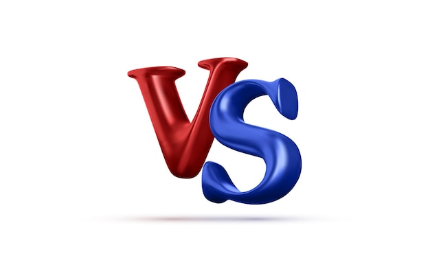 Синий и красный 3d против заголовка битвы, изолированные на белом фоне. соревнования между участниками, борцами или командами. векторная иллюстрация