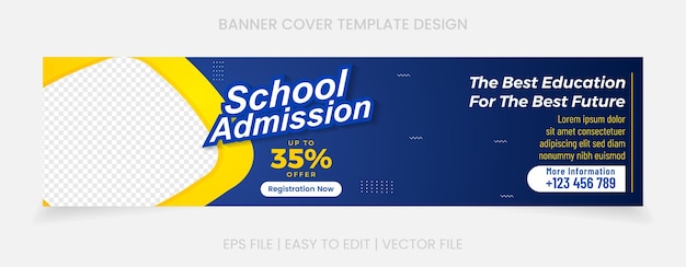 Вектор Сине-желтый баннер для поступления в школу, простой дизайн, обложка, веб-сайт социальных сетей и многое другое