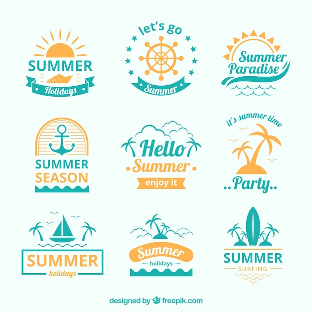 Летний логотип. Логотип лета. Логотип пляжа. Summer logos вектор.